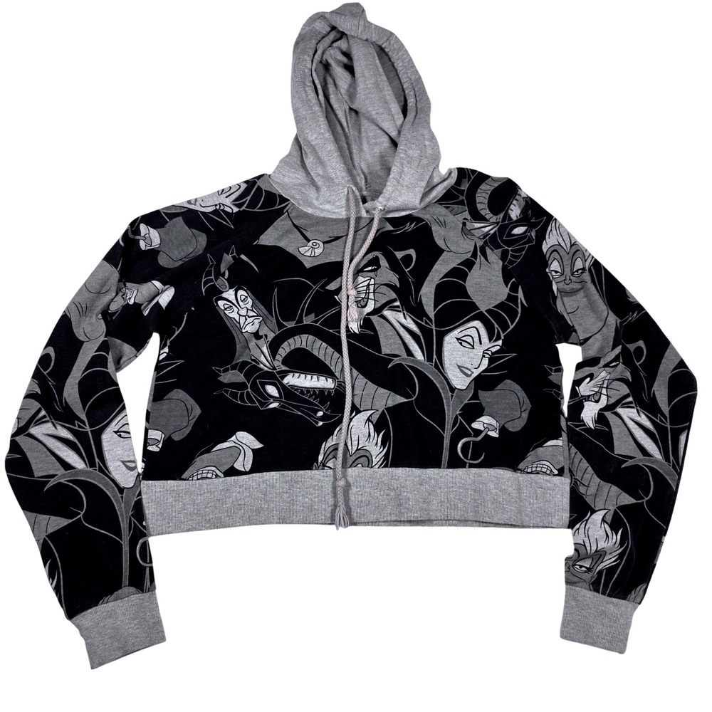Disney‎ Parks Iconic Villains Cropped Hoodie Womens Size M Black Grey